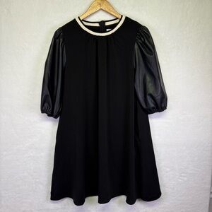 THML Anthropologie Black Shift Mini Dress Faux Leather Balloon Sleeve Size M